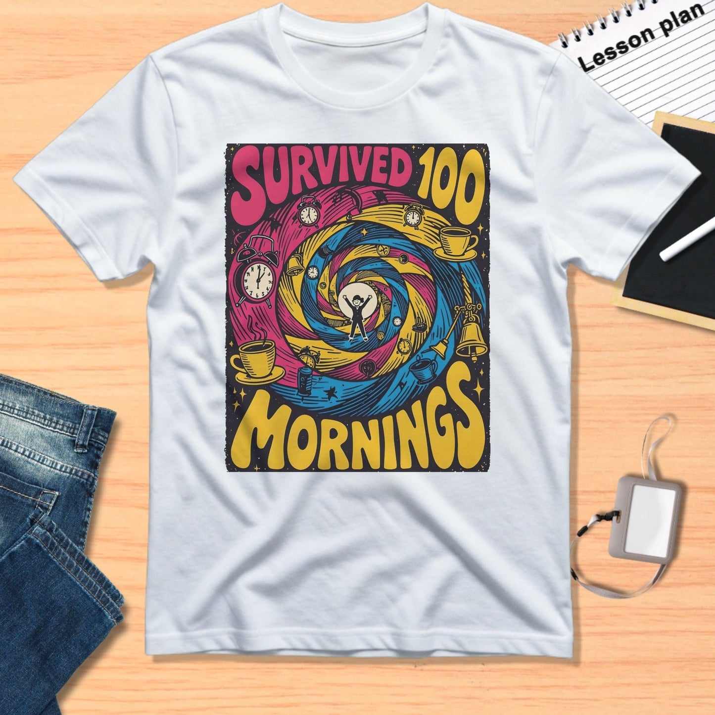 Survived 100 Mornings Fun Spiral Print Shirt