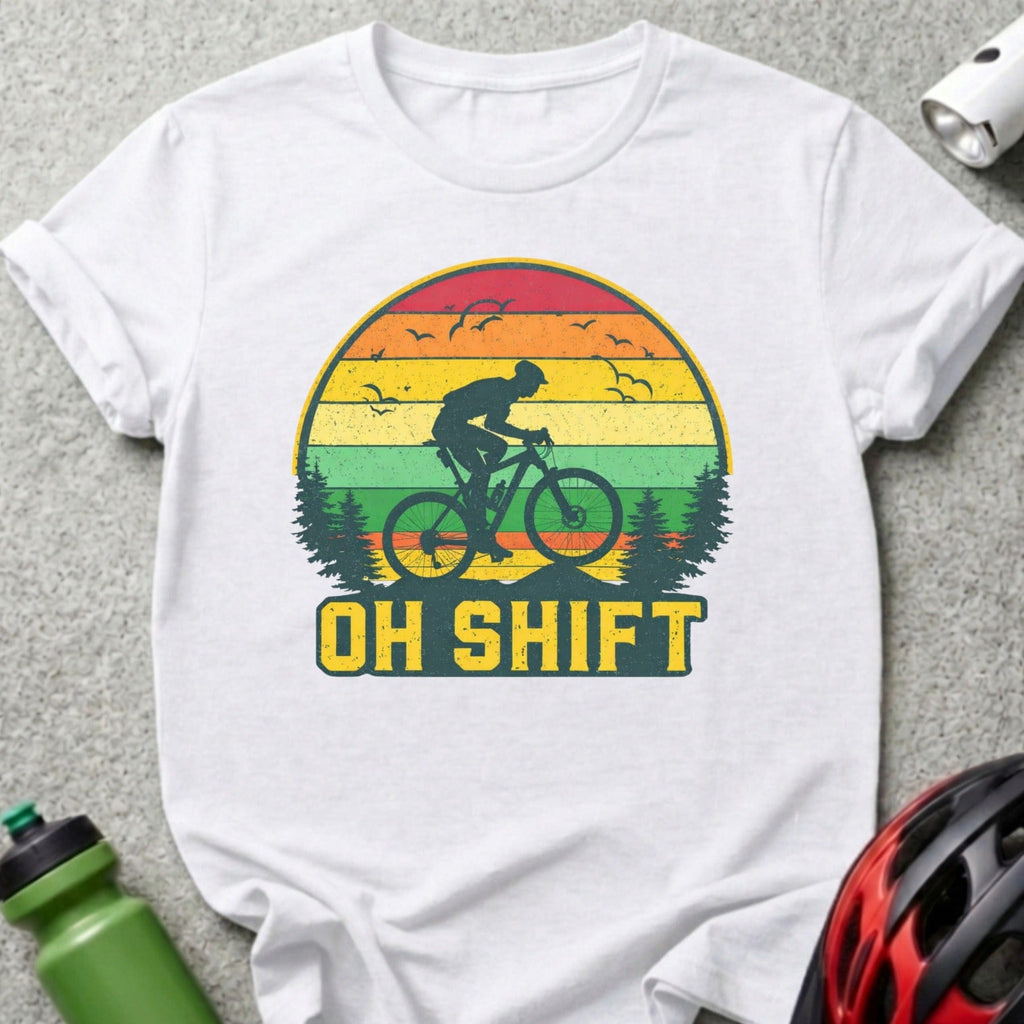 Oh Shift Vintage Retro Sunset Biking T-Shirt