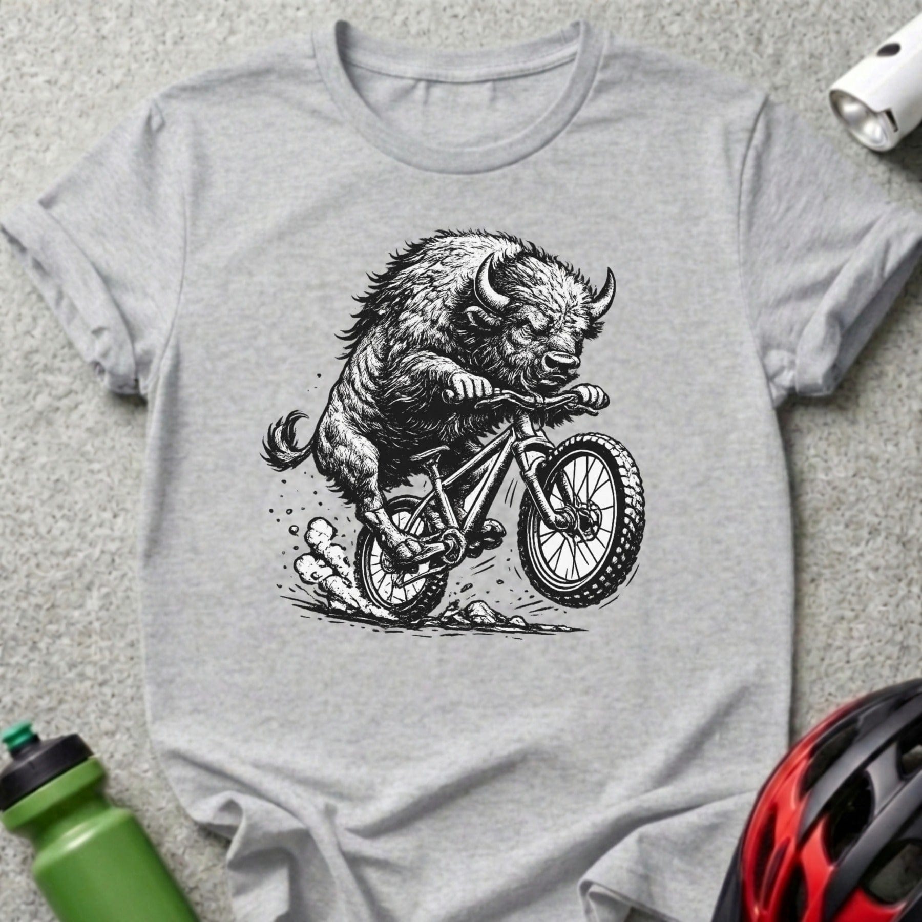 Buffalo Riding Bike Graphic Tee for Cycling Enthusiasts