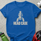 A royal blue crewneck t-shirt featuring a vintage bicycle headset graphic and the text HEAD CASE in white.