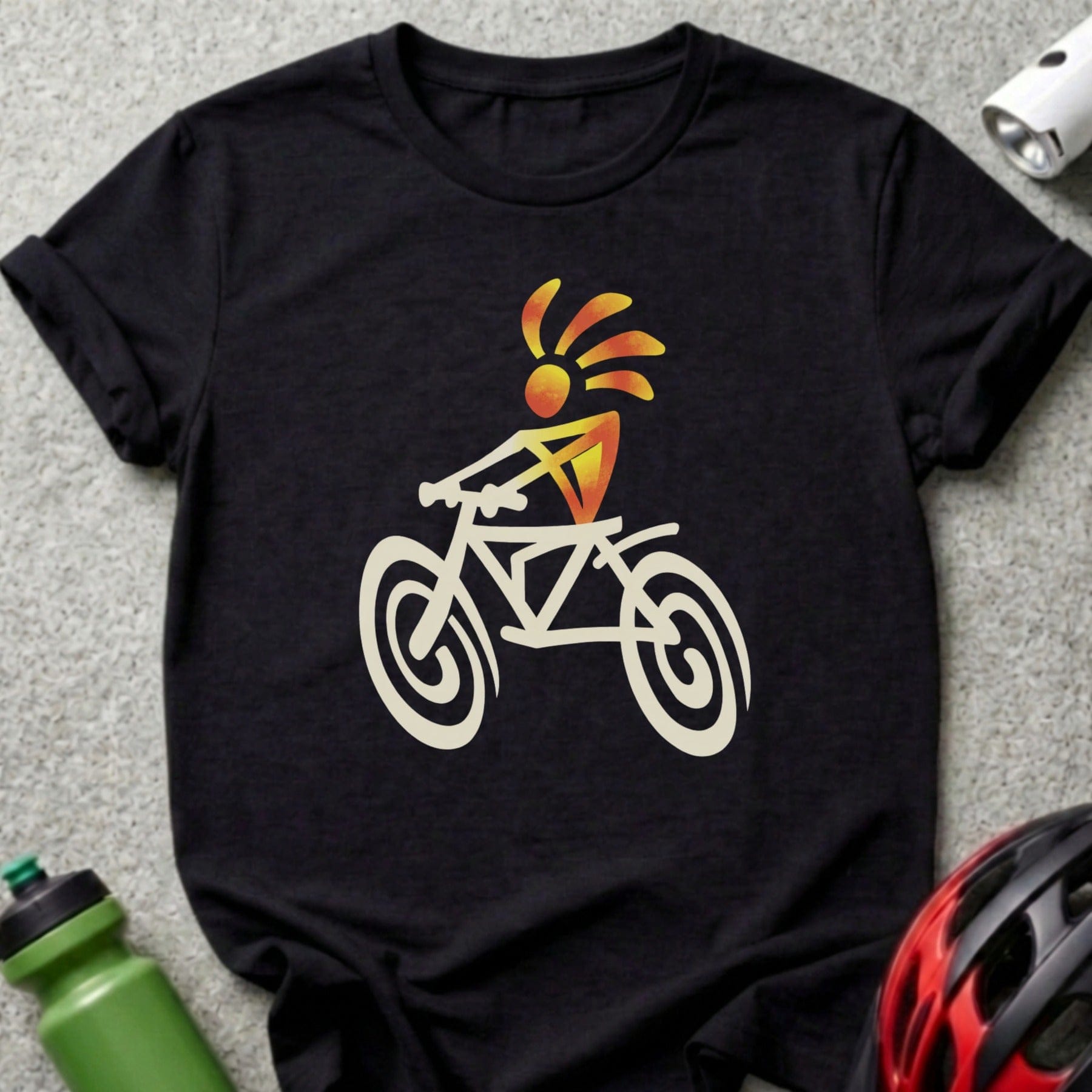 Abstract Cyclist Design on Black Shirt