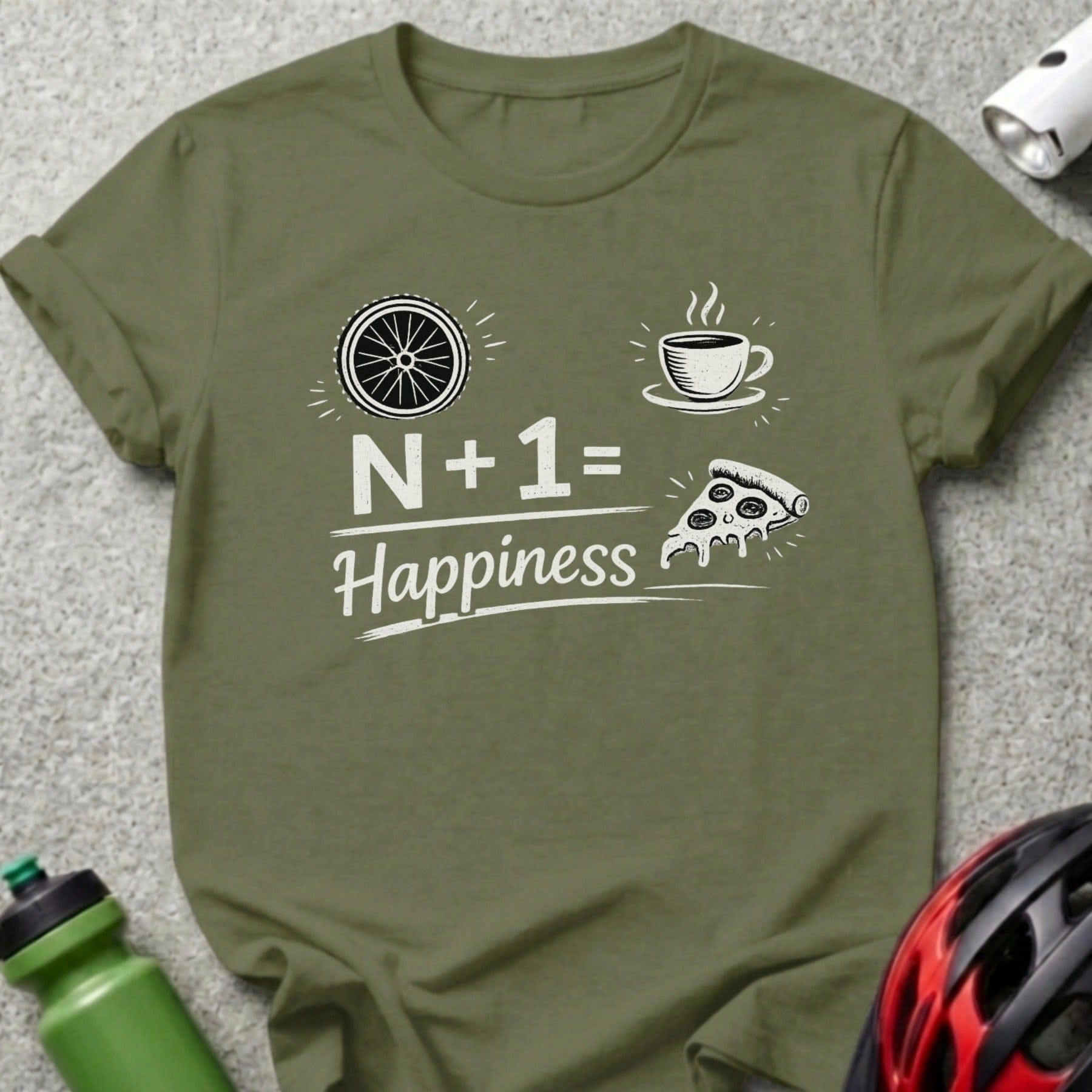 N+1 Equals Happiness Bicycle Coffee Pizza Shirt