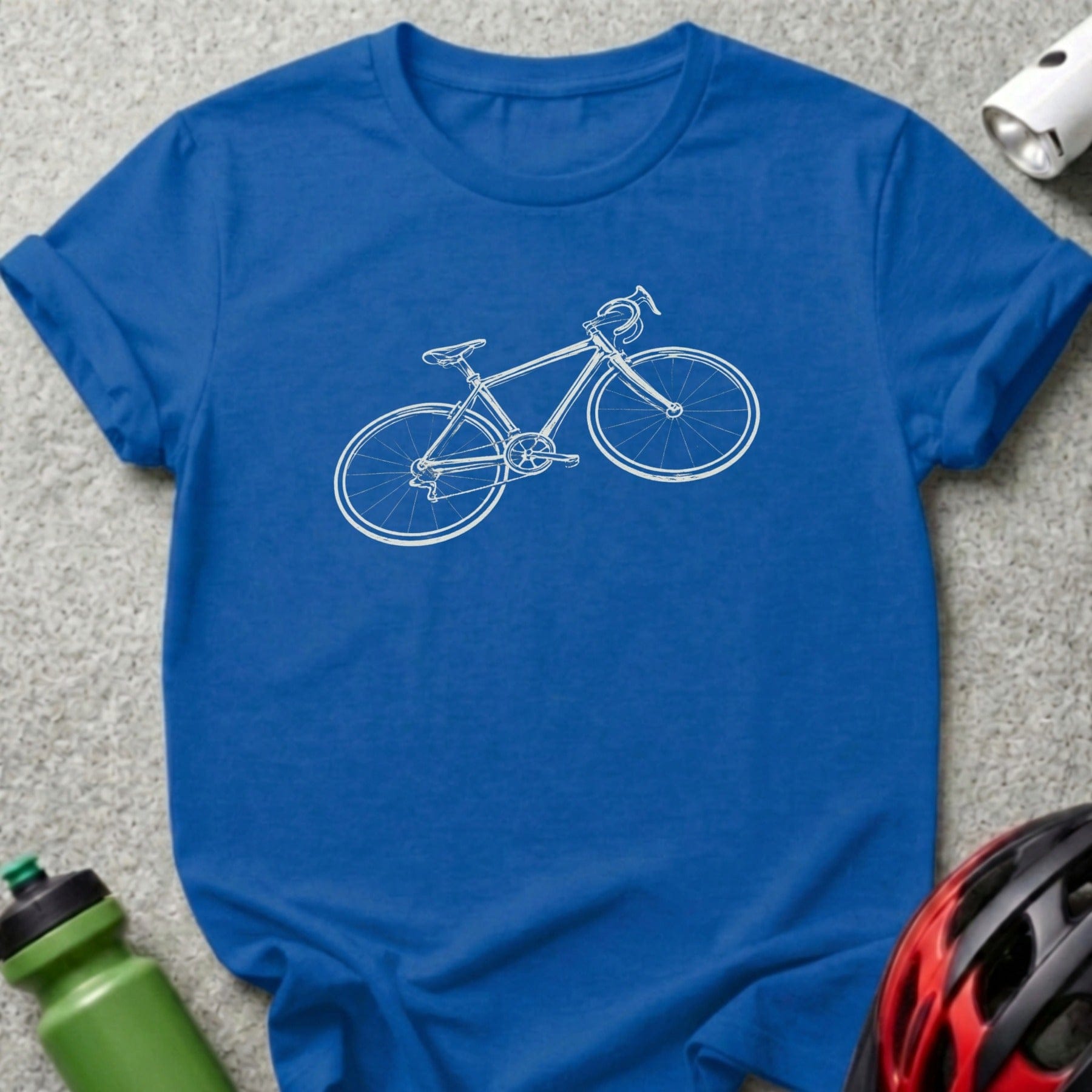 Blue T-Shirt with White Bicycle Design Graphic Tee