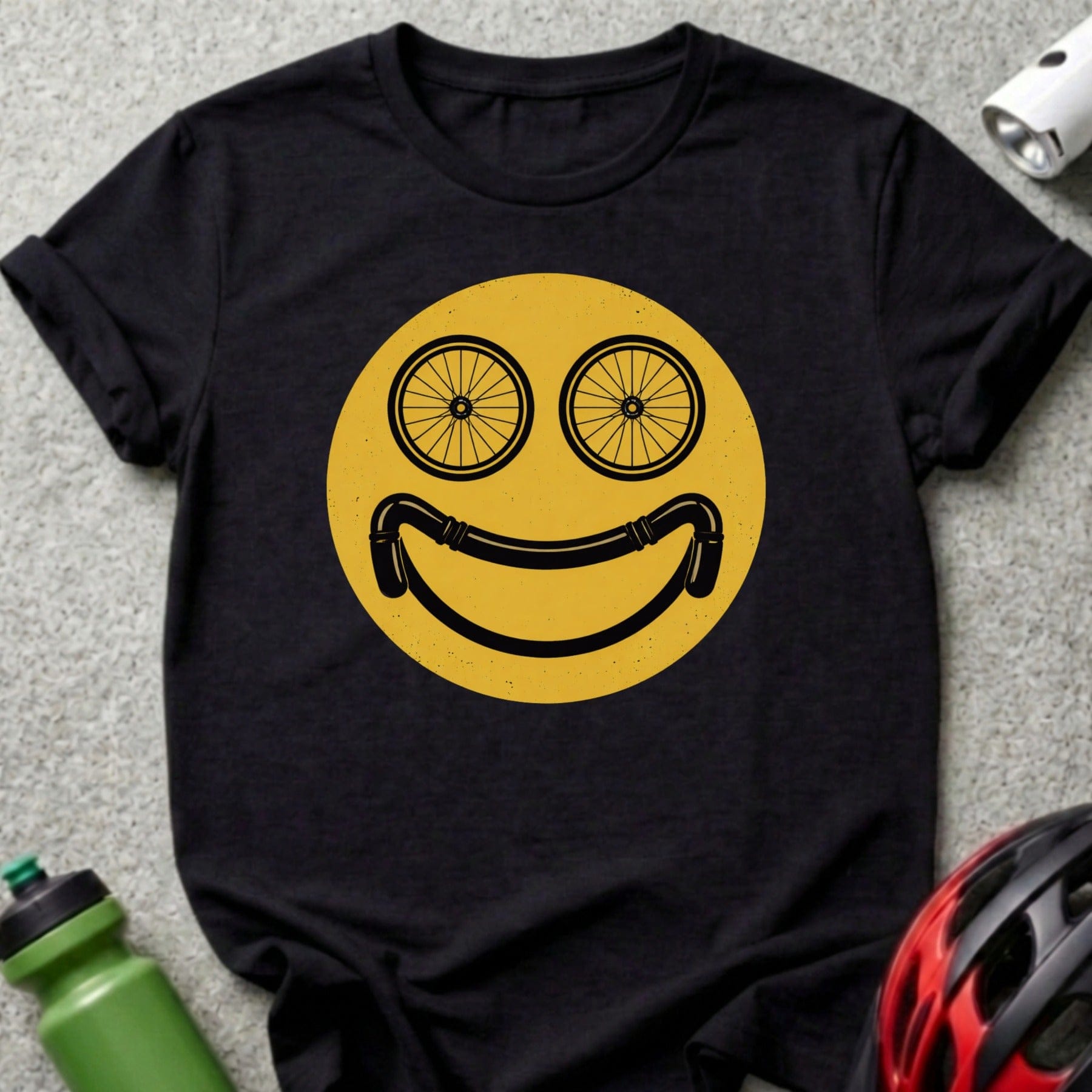 Bicycle Wheel Smiley Face Graphic T-Shirt