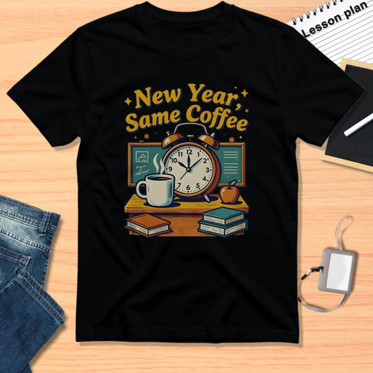 New Year Same Coffee Funny Morning Routine T-Shirt