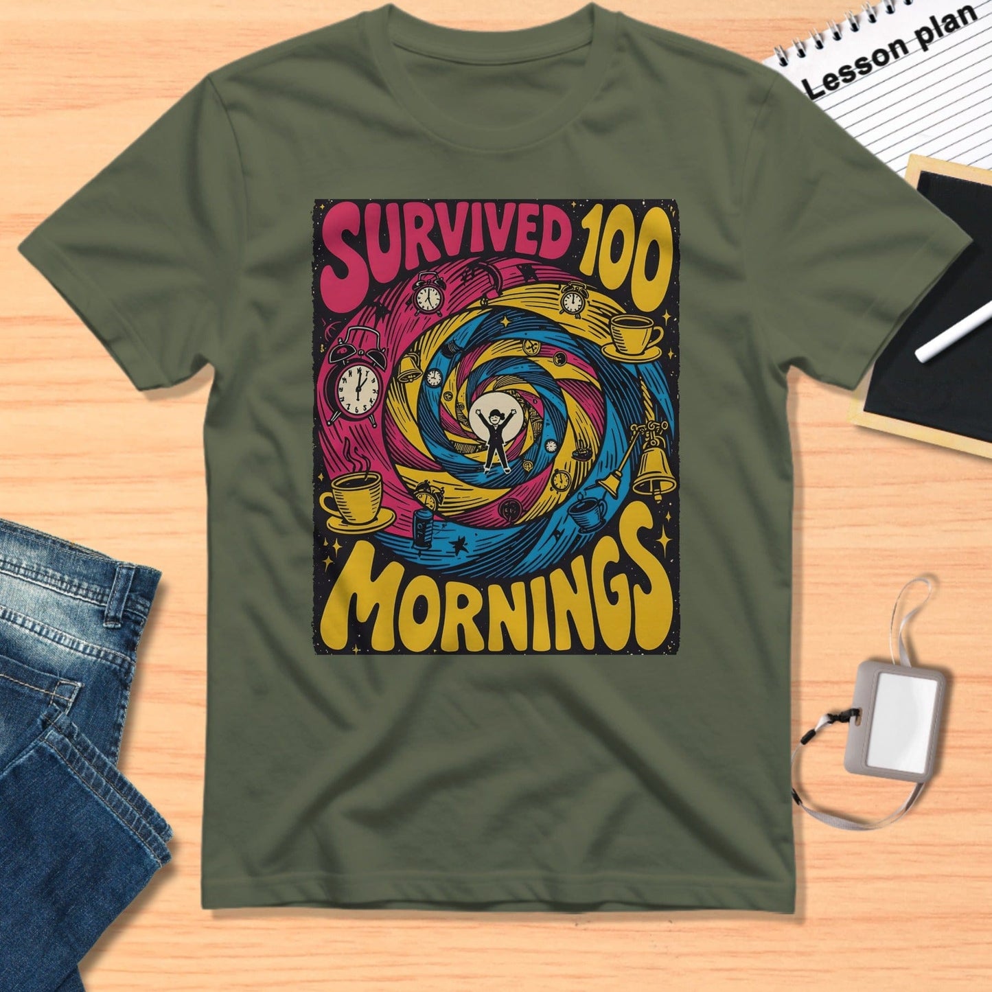 Survived 100 Mornings Colorful Graphic T-shirt