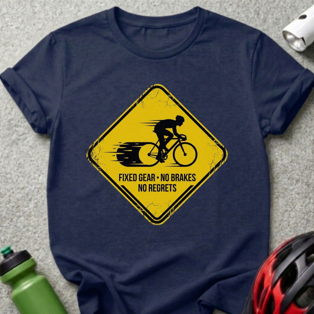Fixed Gear No Brakes No Regrets Bicycle Tee