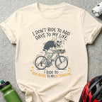 Skeleton riding a bicycle with text about riding and beers.