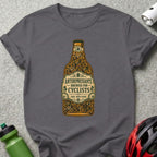 Dark gray t-shirt with bottle graphic: "Antidepressants Brewed for Cyclists".