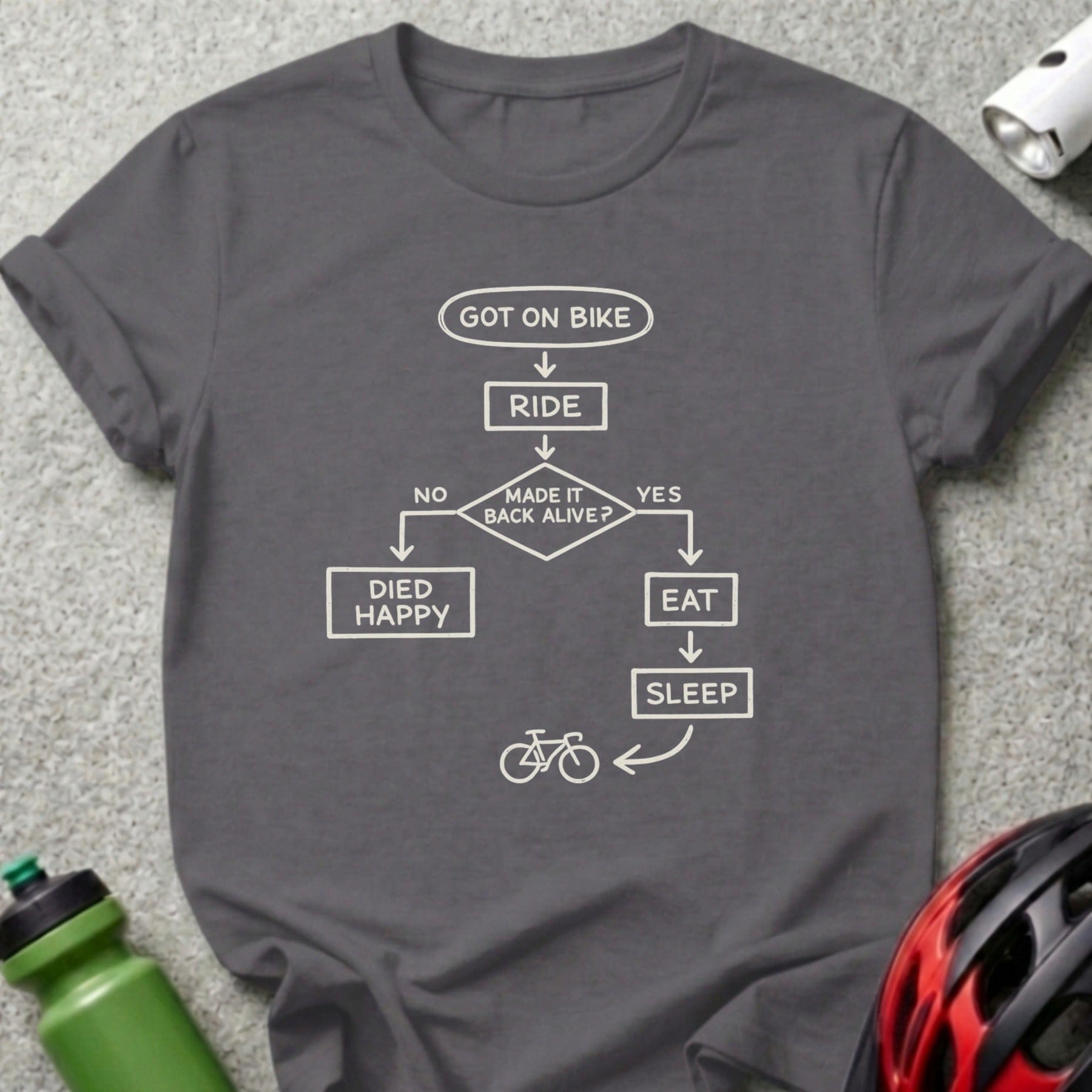 Funny Cycling Flowchart Design Tee for Biking Enthusiasts