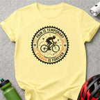 Yellow t-shirt with "Strava is Forever" cycling graphic in a gear.