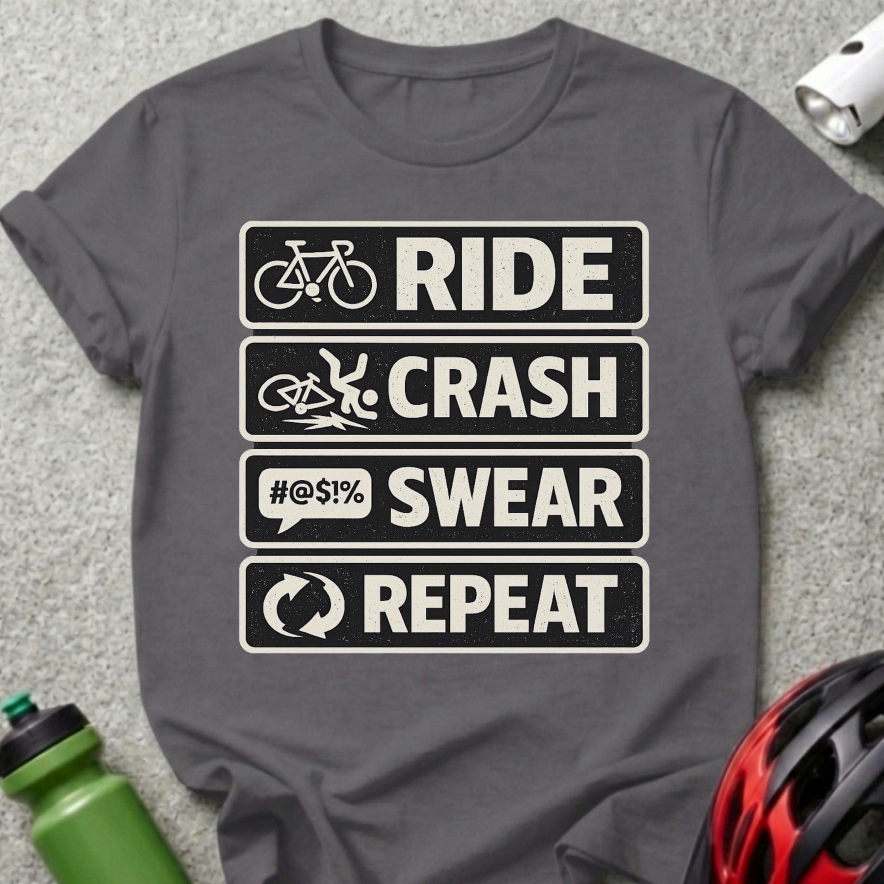 Ride Crash Swear Repeat Cycling Graphic T-Shirt