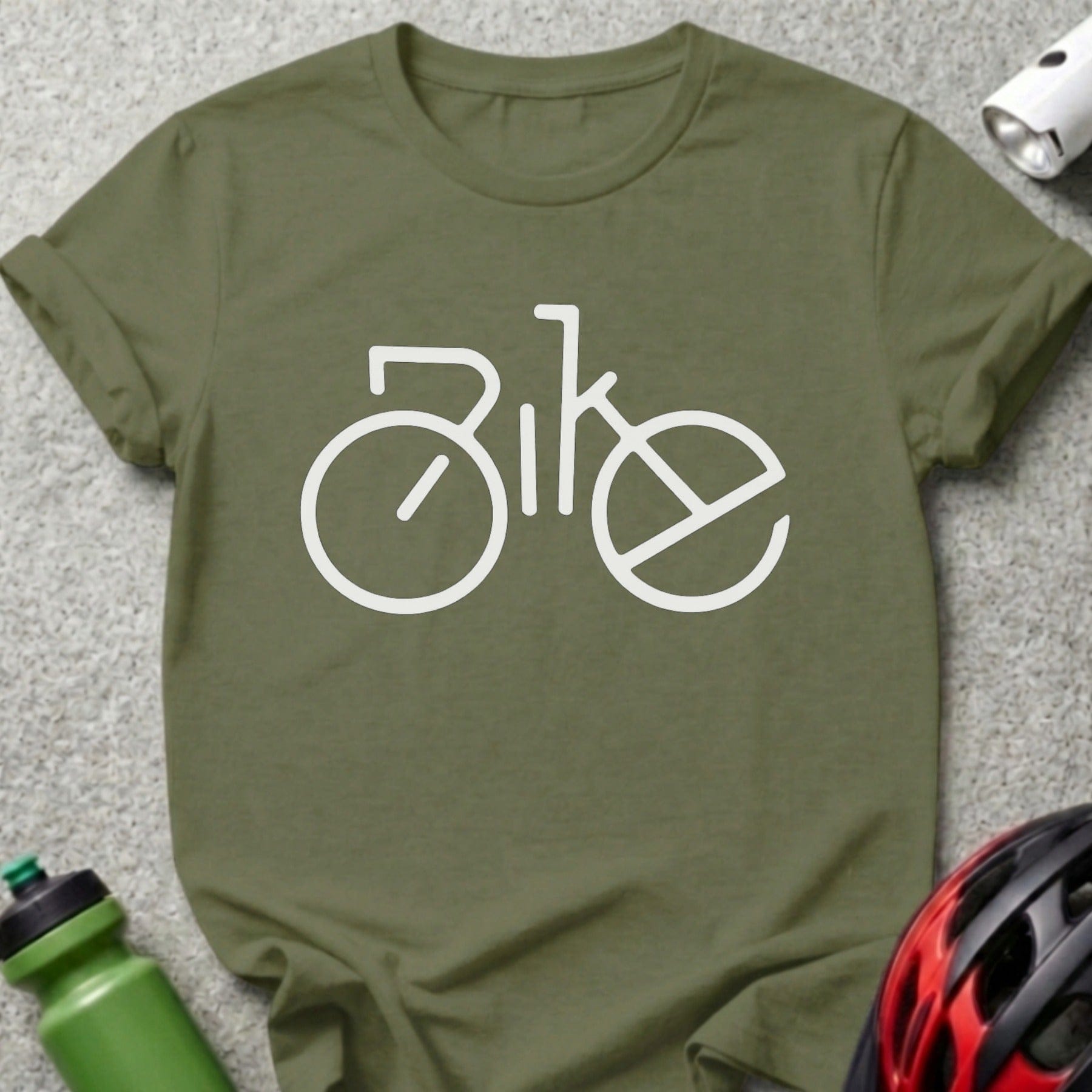 Olive Green Shirt with Bicycle Word Design Tee