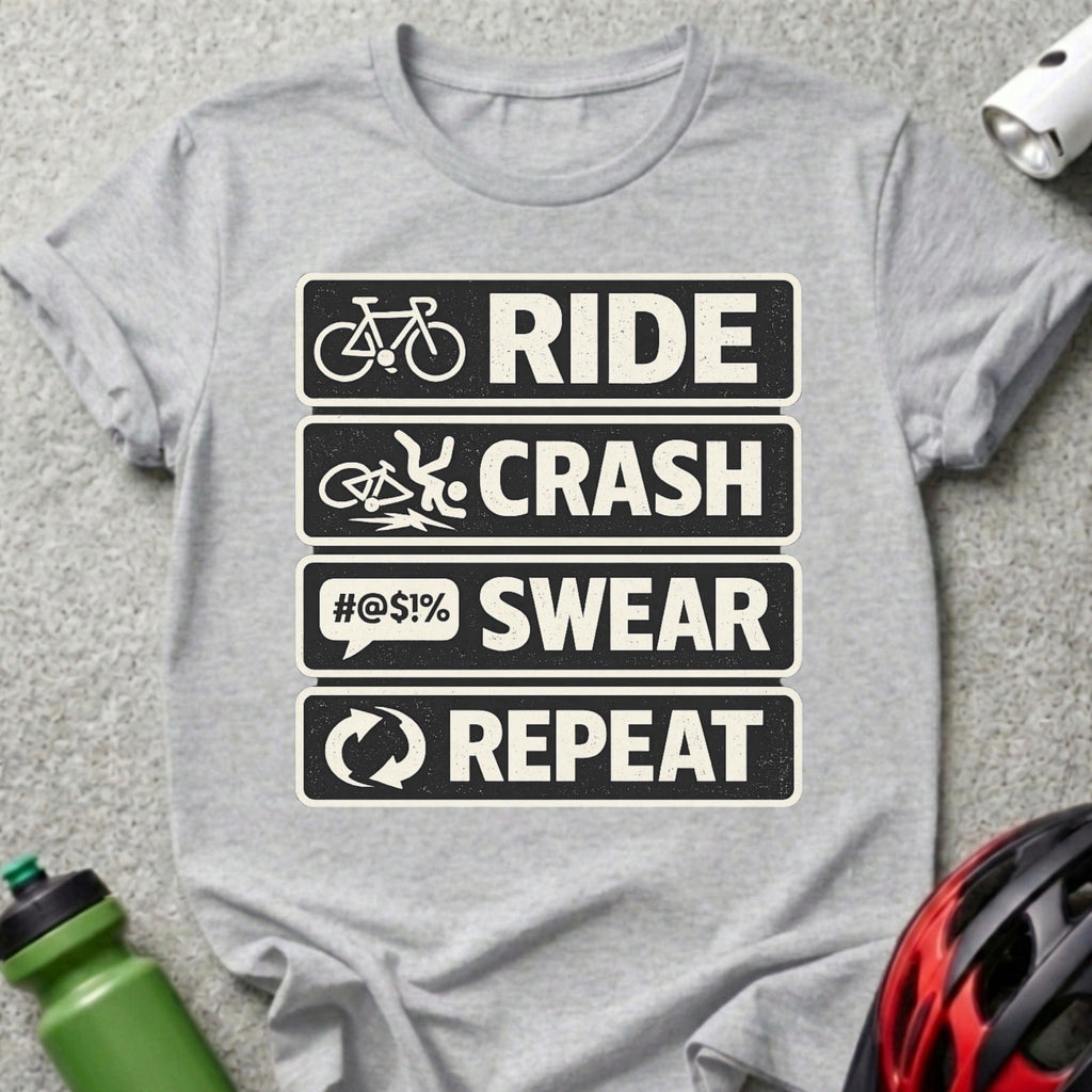 Ride Crash Swear Repeat Funny Cycling T-Shirt