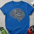 Intricate Brain Gears Design on Blue T-shirt for Bikers
