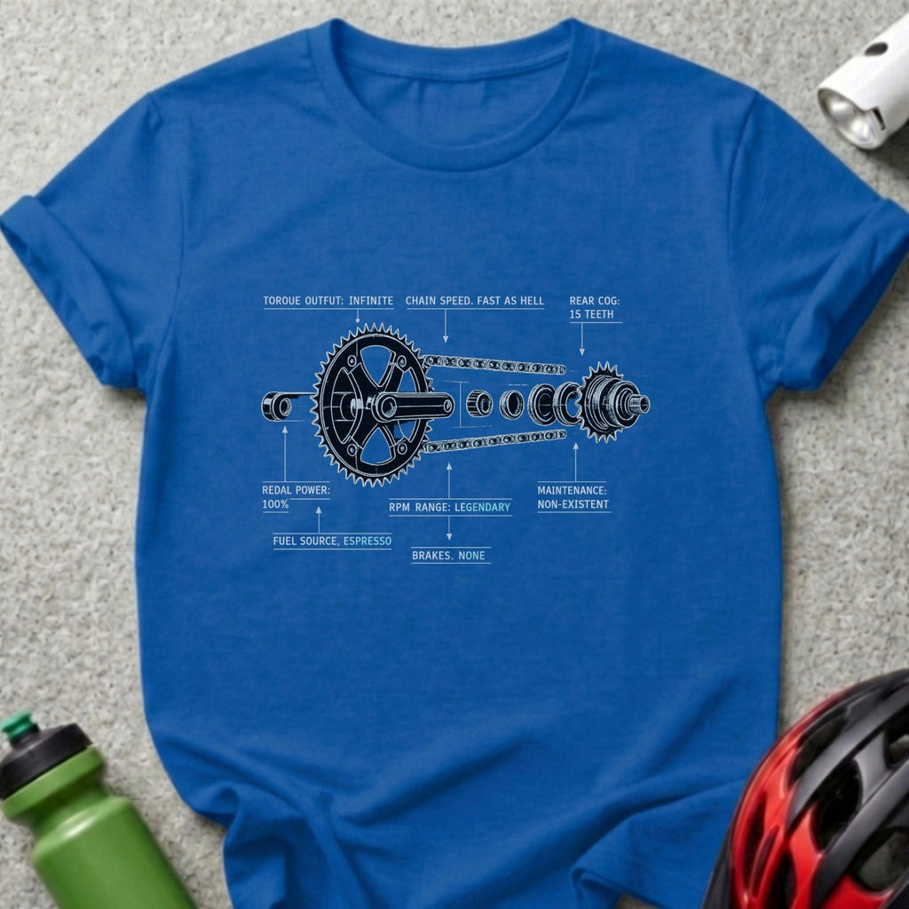 Blue T-Shirt with Bicycle Gear Diagram Print Shirt