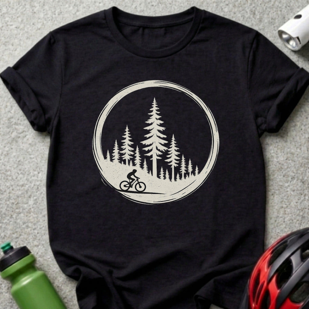 Mountain Biking Forest Circle Graphic Design Tee