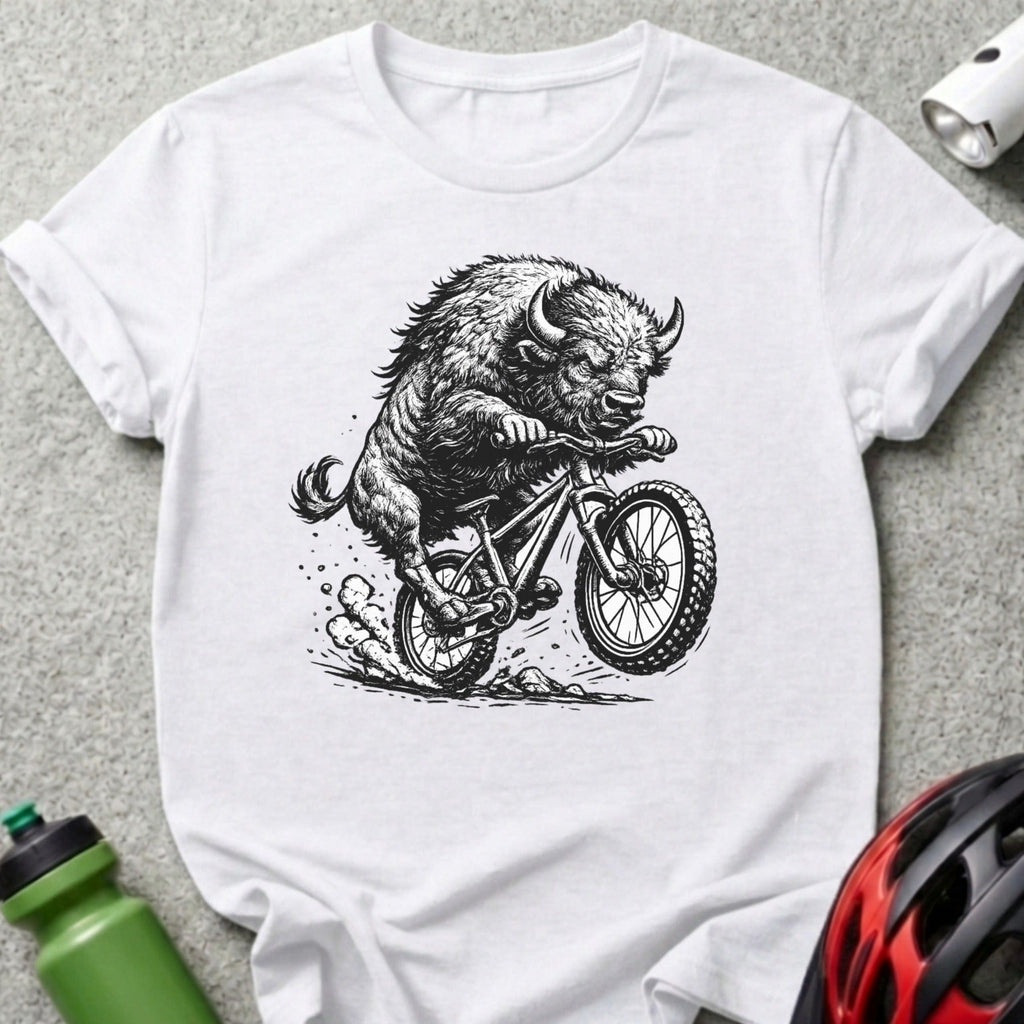 Buffalo Riding Bicycle Graphic Print T-shirt