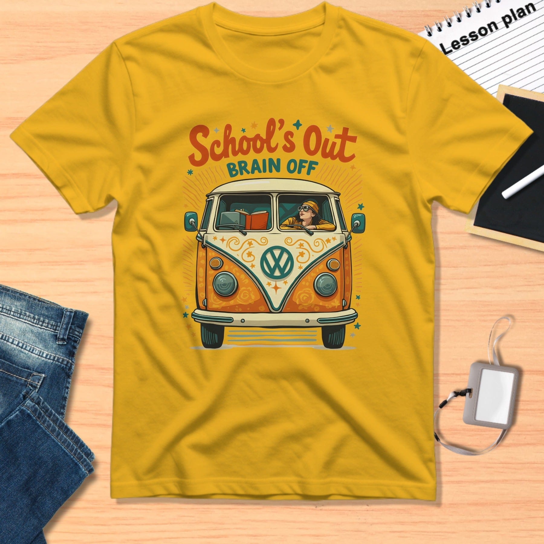 School's Out Brain Off Fun Retro VW Van T-Shirt