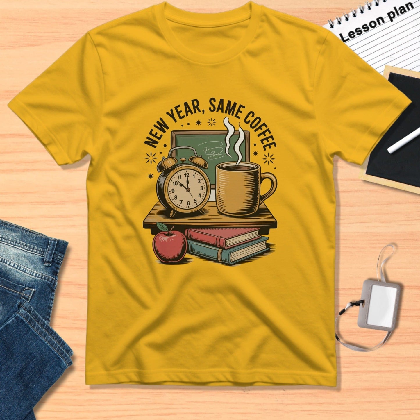 New Year Same Coffee Clock and Mug Graphic T-Shirt