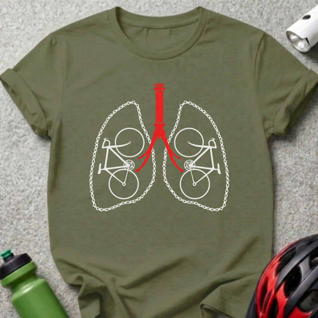 Unique Bicycle Theme Lungs Design T-Shirt