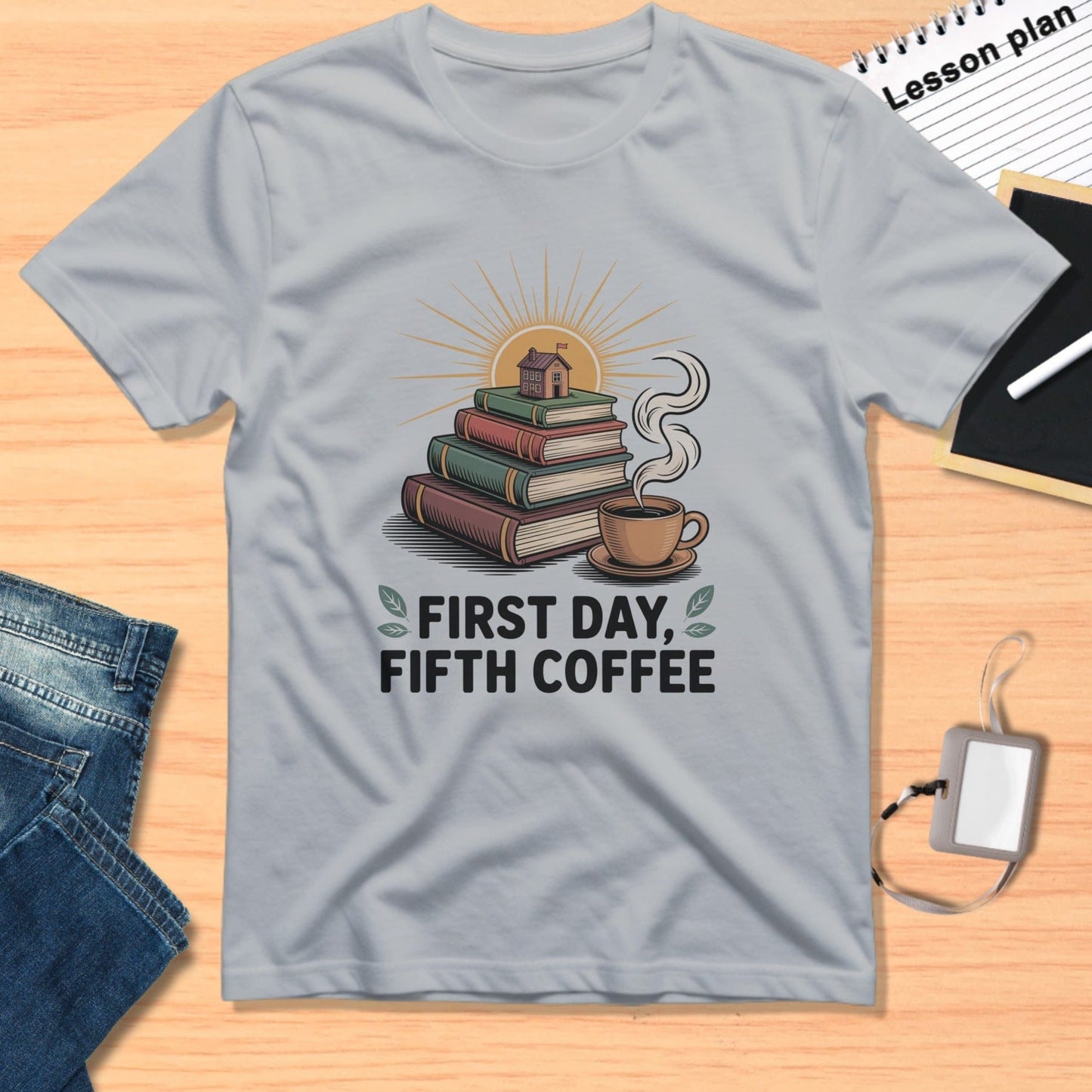 First Day Fifth Coffee Stack of Books T-shirt