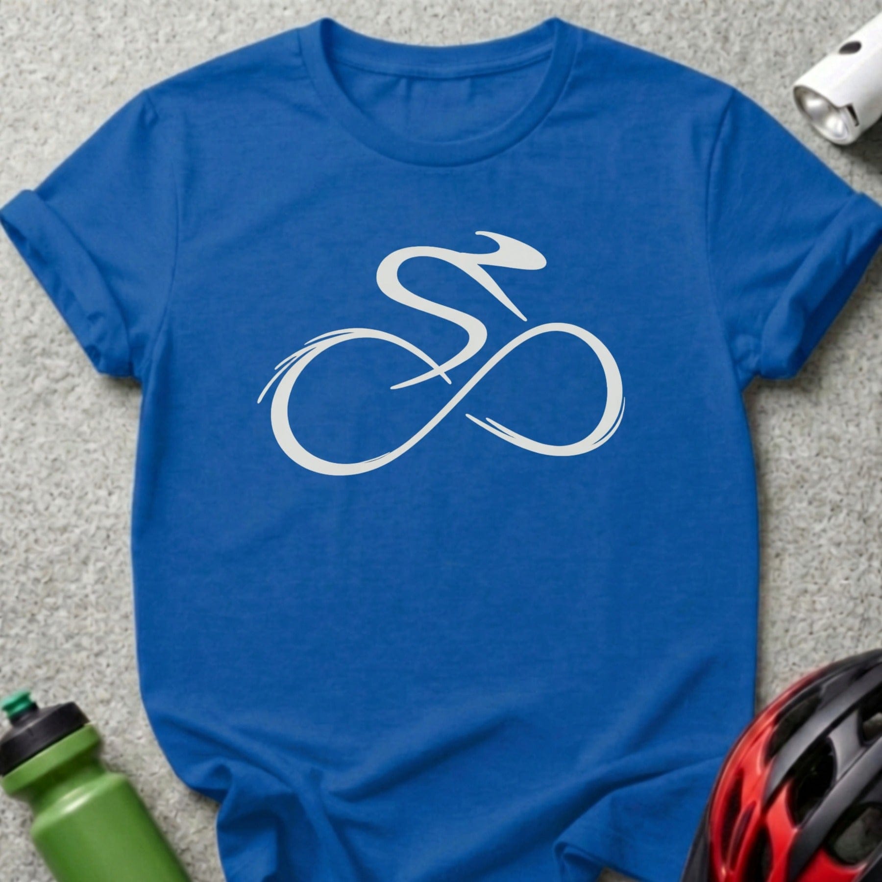 Stylish Blue T-Shirt with Cyclist Infinity Design