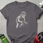 Illustration of an elderly person cycling on a road bike.