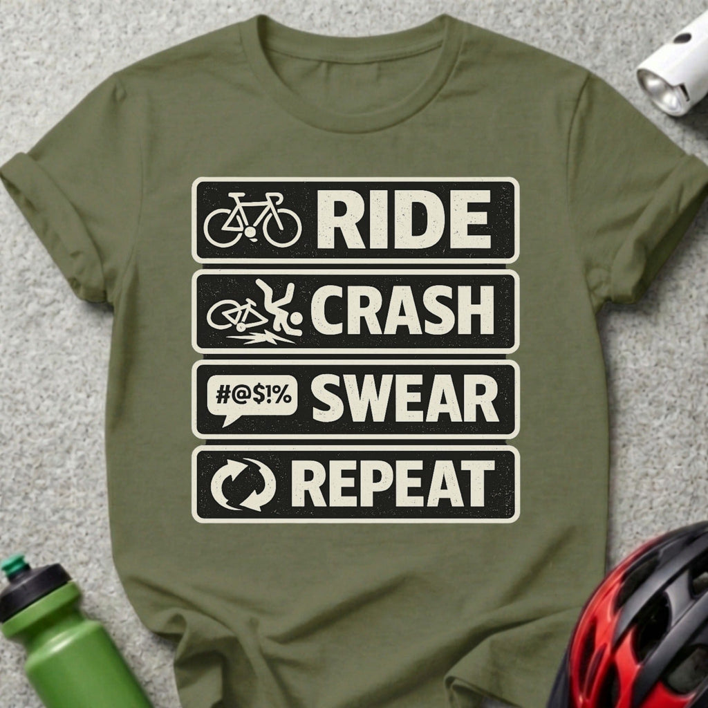 Ride Crash Swear Repeat Cycling Enthusiast T-Shirt