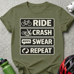 Ride Crash Swear Repeat Cycling Enthusiast T-Shirt