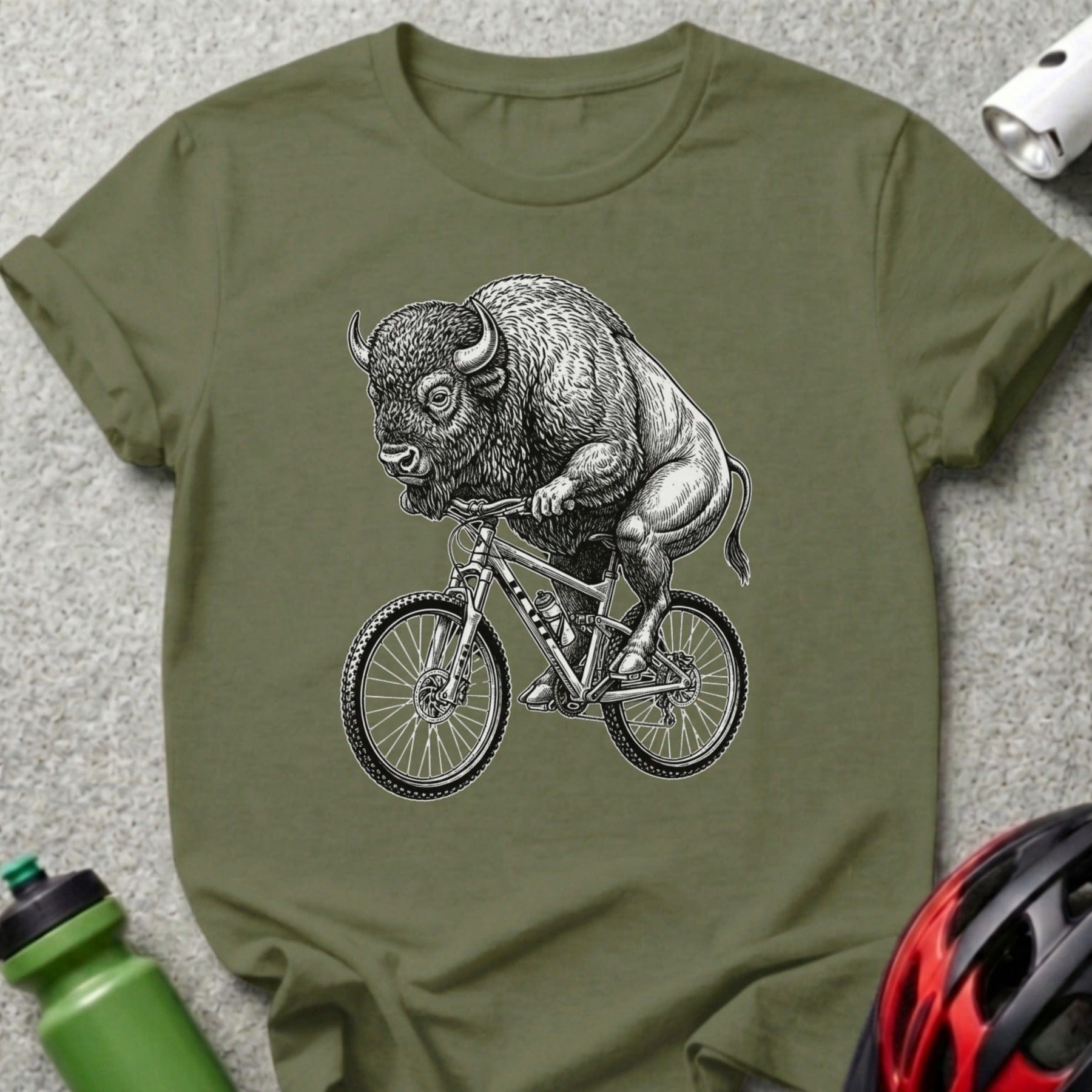 Bison Riding Bicycle Graphic Tee for Animal Lovers