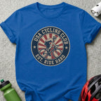 Royal blue t-shirt with "USA Cycling Club Est. Ride Hard" graphic.