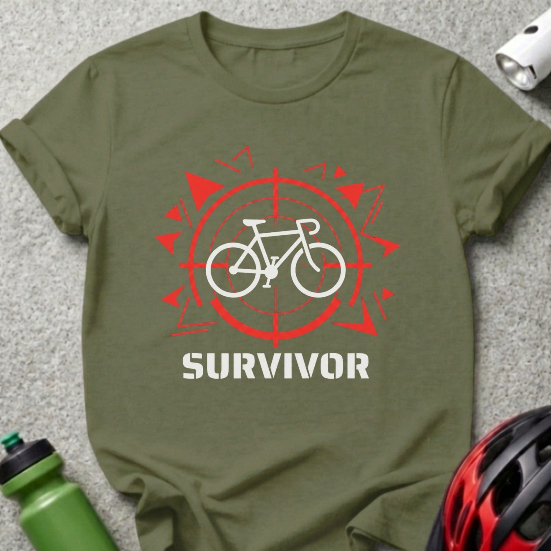 Cyclist Survivor Graphic Olive Green T-Shirt
