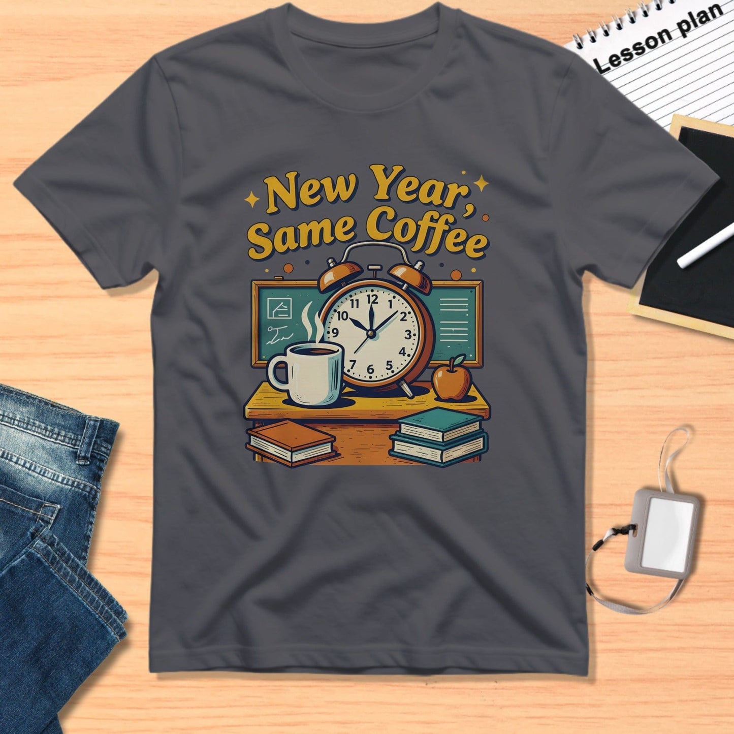 New Year Same Coffee Graphic Tee with Retro Design
