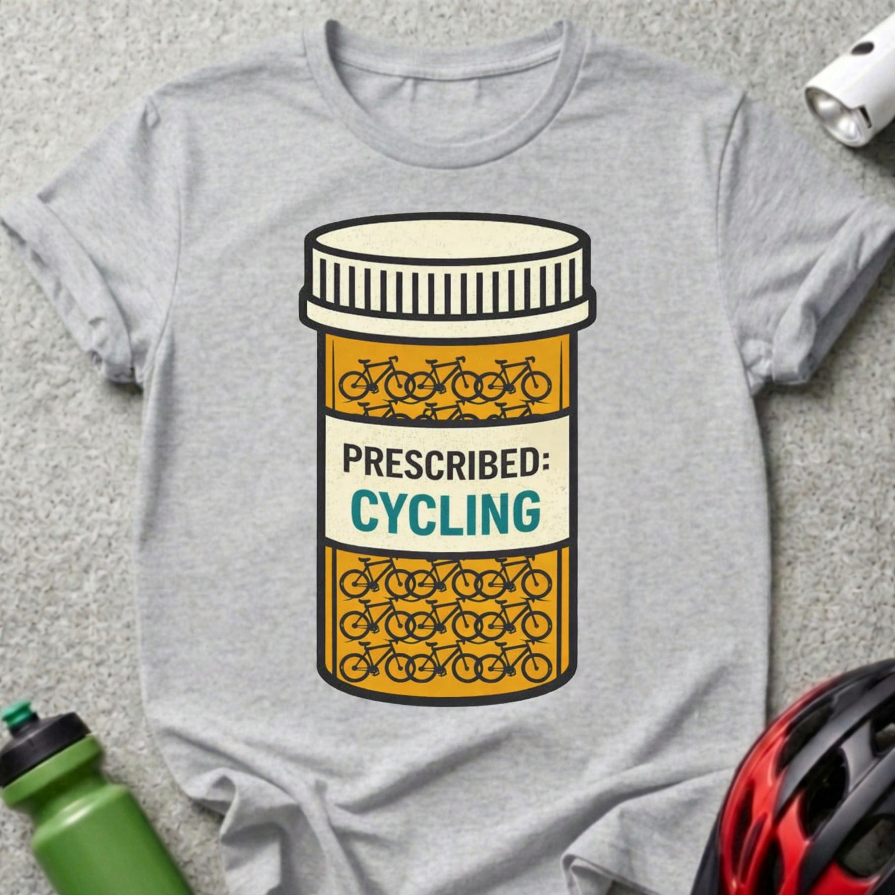 Prescribed Cycling Graphic on Grey T-Shirt for Cyclists