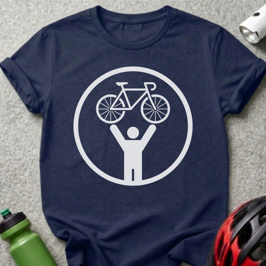 Cyclist Holding Up Bicycle Graphic T-shirt