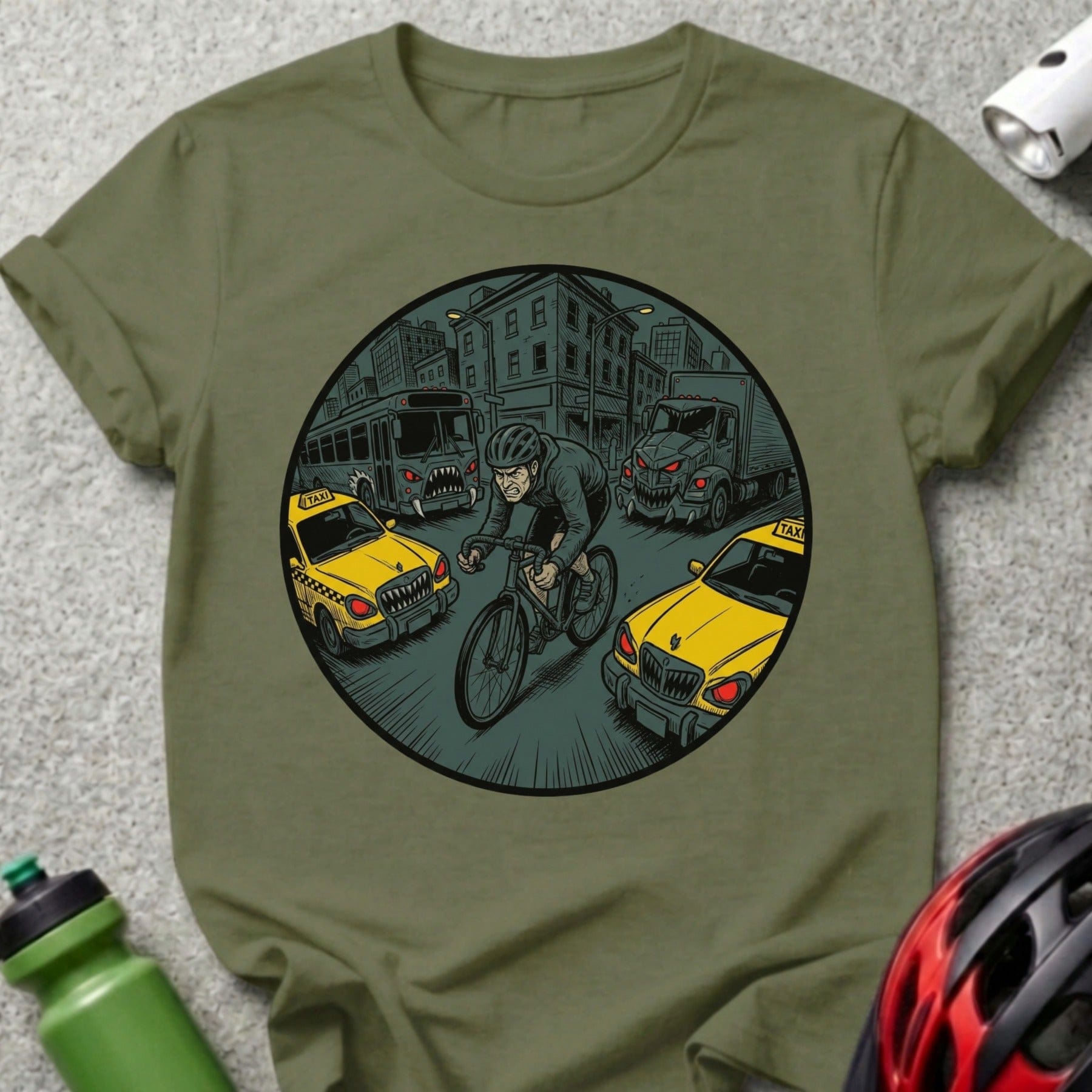 Urban Cyclist Escaping Taxis Graphic Tee Shirt
