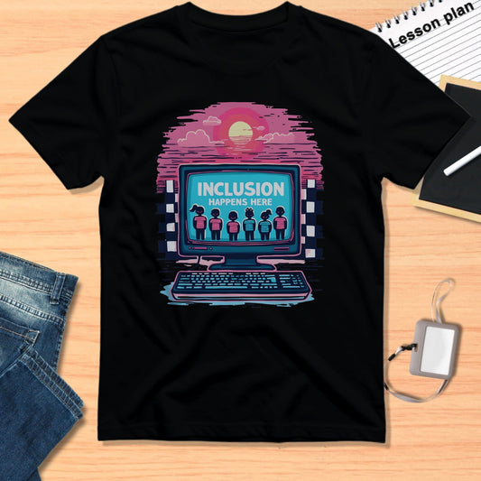 Inclusion Happens Here Vibrant Graphic T-shirt
