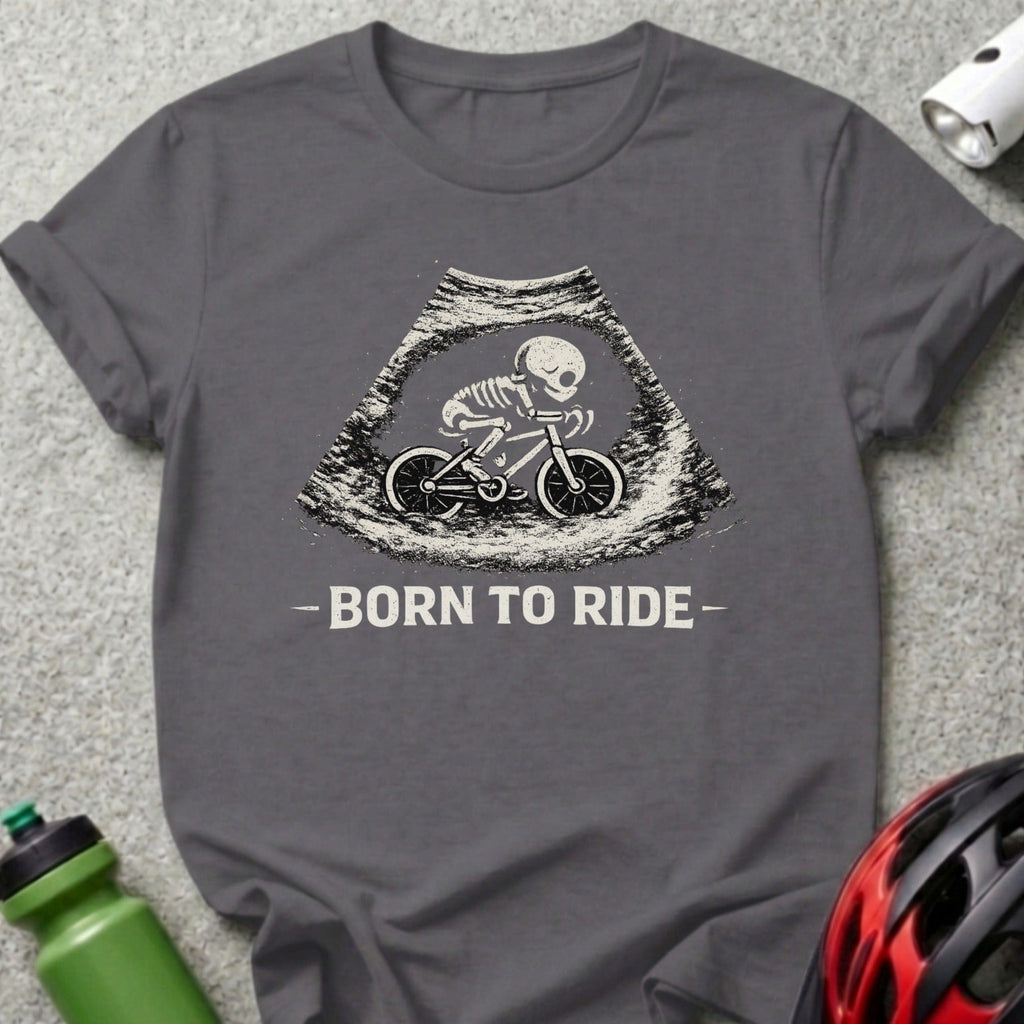 Born To Ride Skeleton on Bicycle Printed Shirt