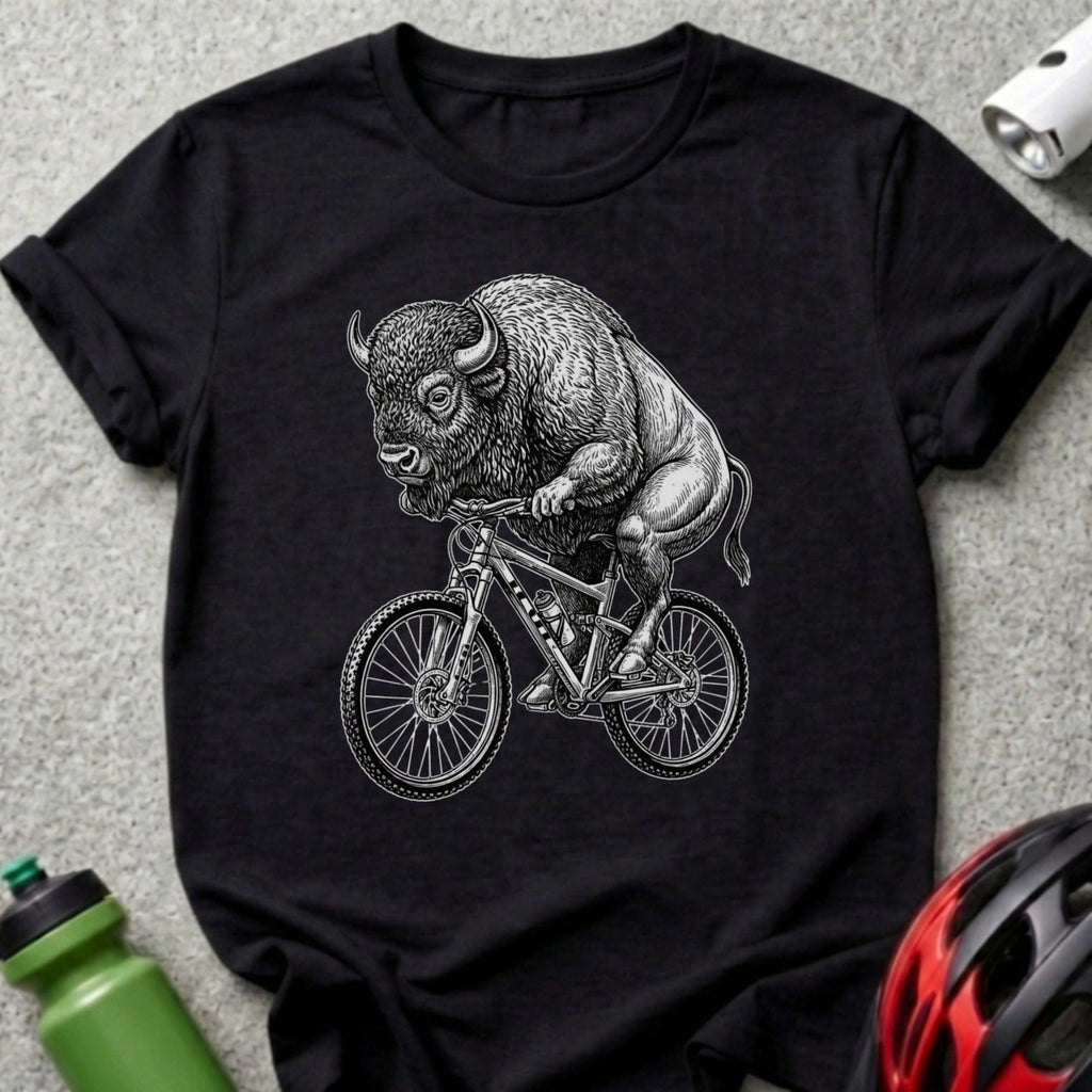 Bison Riding a Bike Illustration Graphic T-Shirt