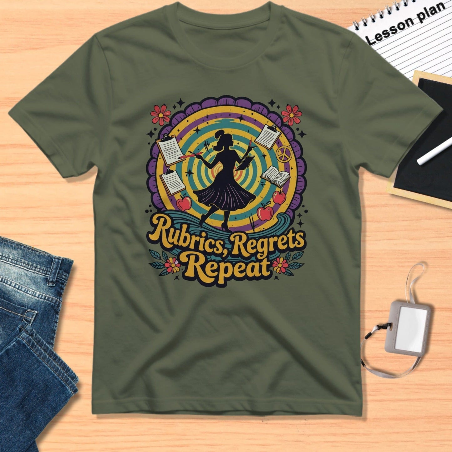 Rubrics Regrets Repeat Retro Style Teacher Tshirt
