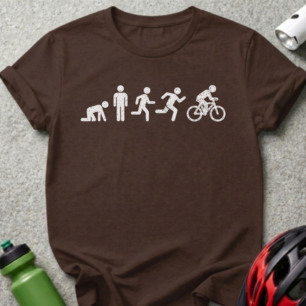 Evolution of Biking Graphic on Brown T-shirt