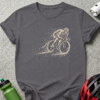 T-shirt with cyclist graphic and stylized motion blur.
