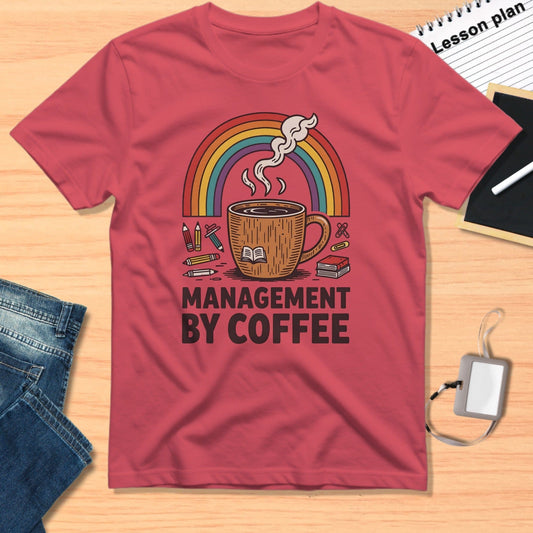 Management By Coffee Rainbow T-Shirt for Teachers