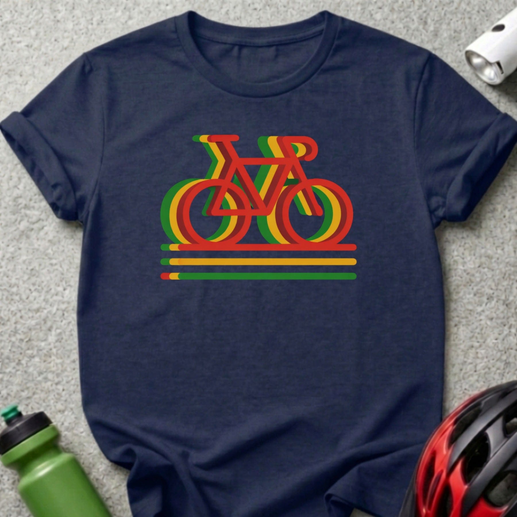 Retro Bicycle Graphic with Colorful Stripes T-Shirt