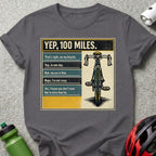 T-shirt with bicycle graphic and text about cycling 100 miles.