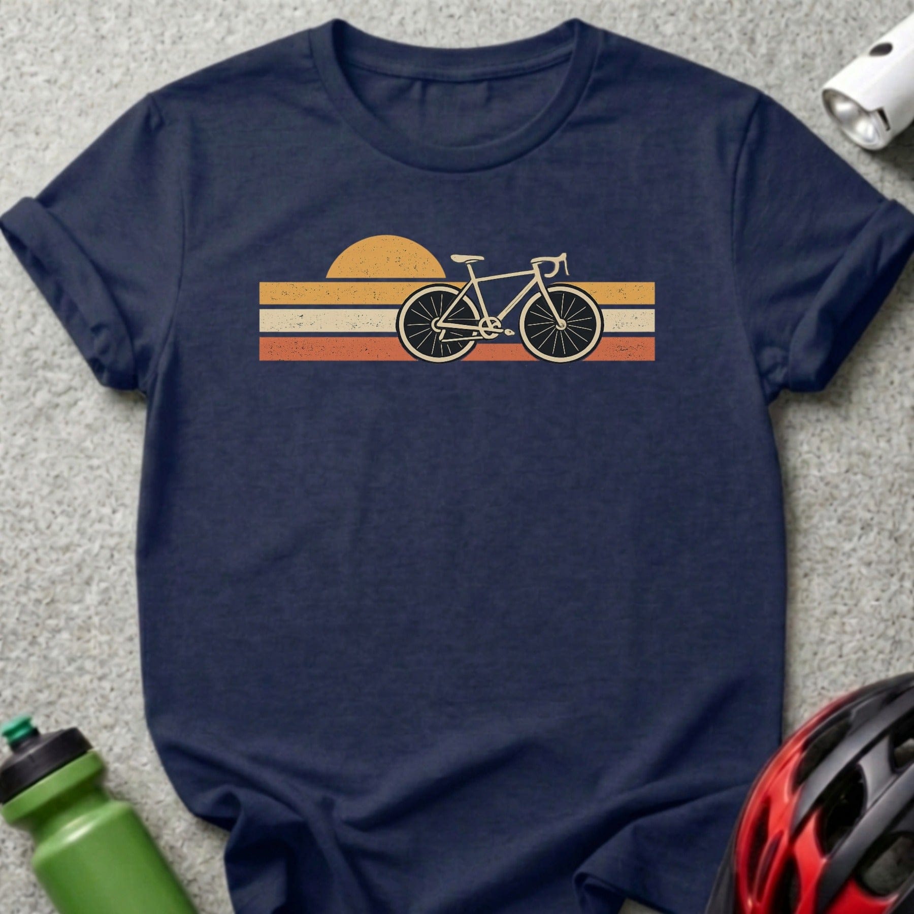Retro Sunset Bicycle Graphic T-Shirt Casual Apparel