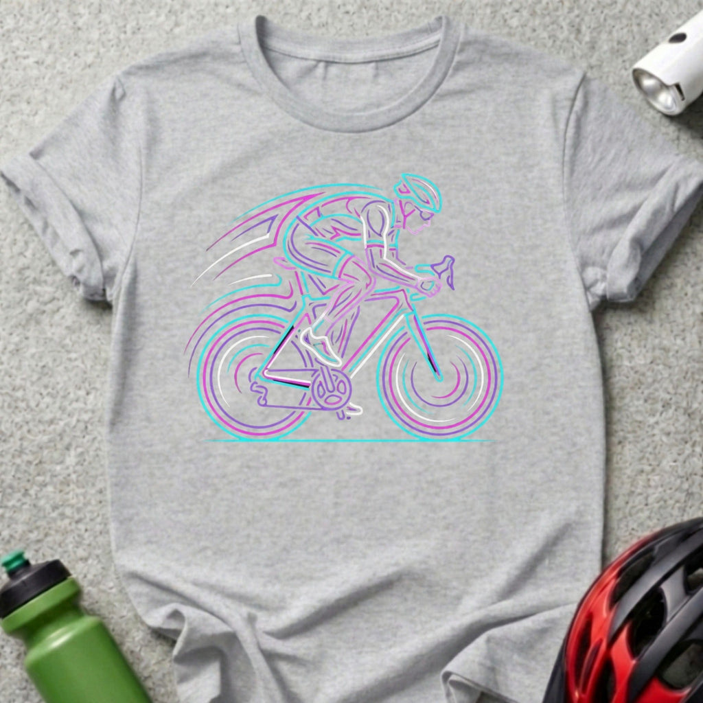 Neon Line Art Cyclist Graphic Tee Shirt Design