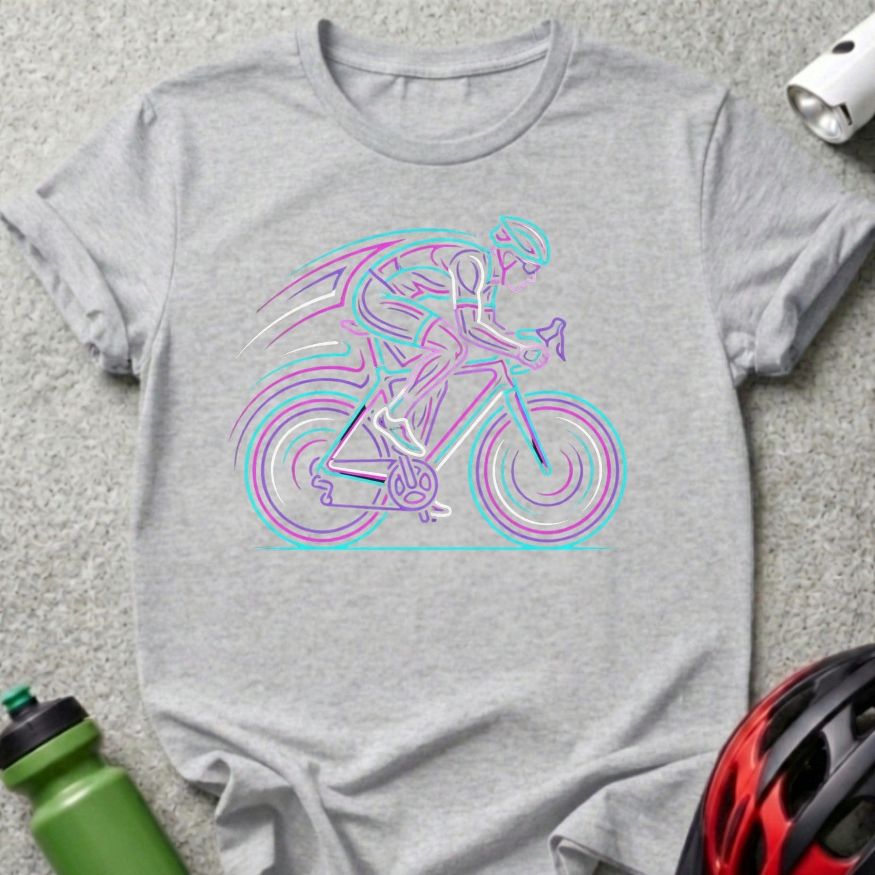 Neon Line Art Cyclist Graphic Tee Shirt Design