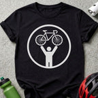 Cyclist Raising Bicycle T-Shirt for Cycling Enthusiasts